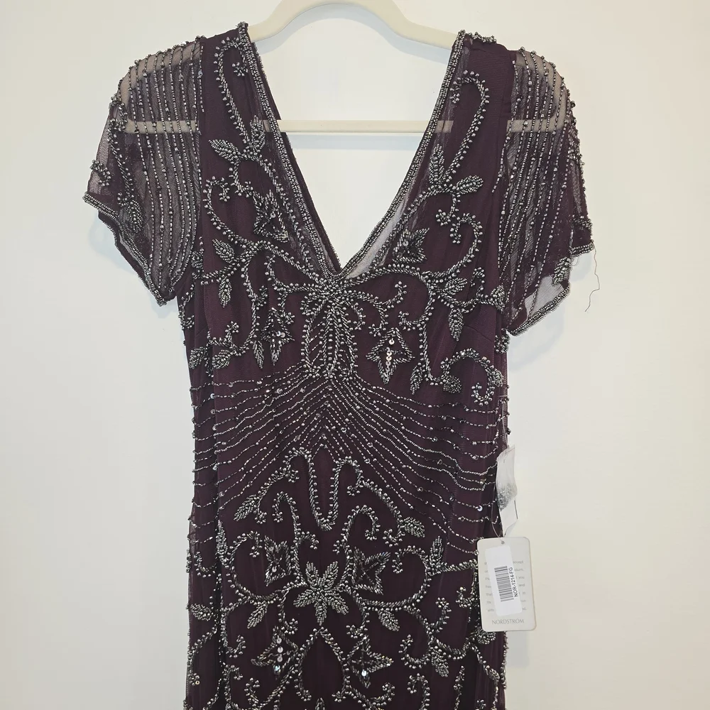 Pissaro Nights Elegant Maroon Beaded Gown Size 14 Nwt. Stunning - Picture 2 of 13